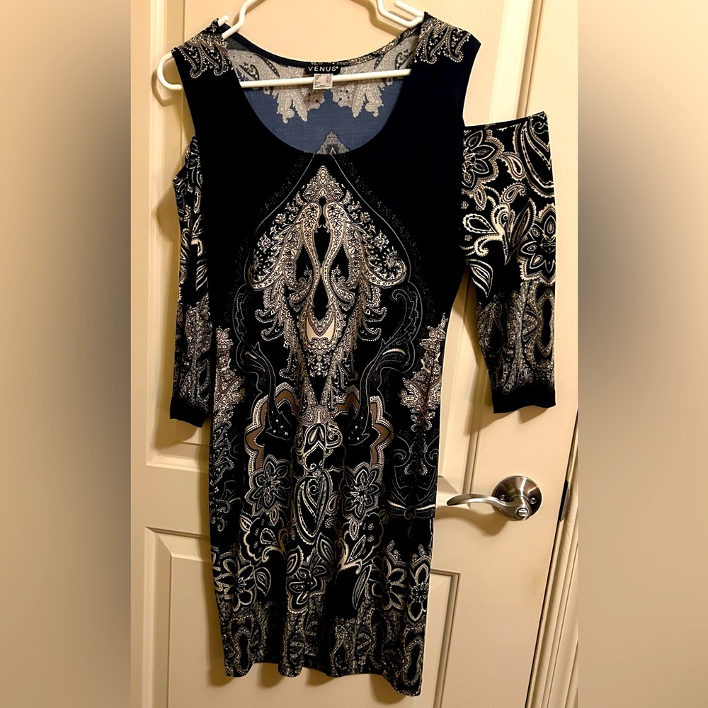 VENUS cold shoulder navy dress